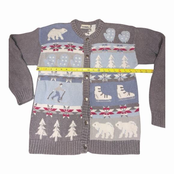 Rare Vintage Northern Reflections Winter Cardigan Sweater Polar Bear Skater L - Picture 3 of 16